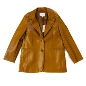Rebecca Minkoff Lambskin Blazer Jacket Faux Leather Cognac Brown NWT